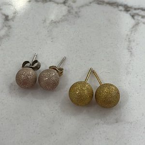 Two Pairs Textured Silver Stud Earrings